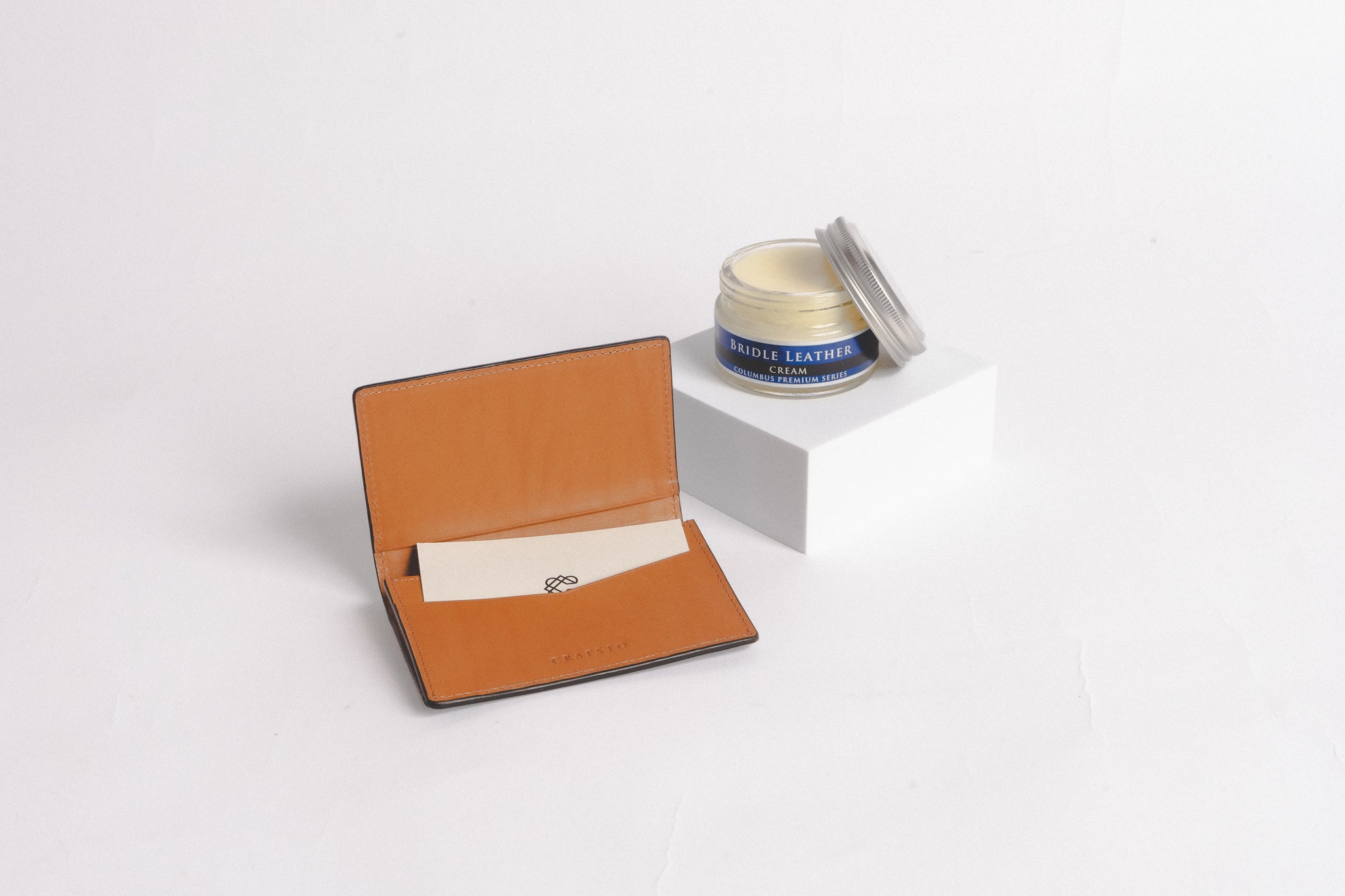 ブライドルレザー 薄型名刺入れ（ブラック）　ブライドルレザー ケアクリーム