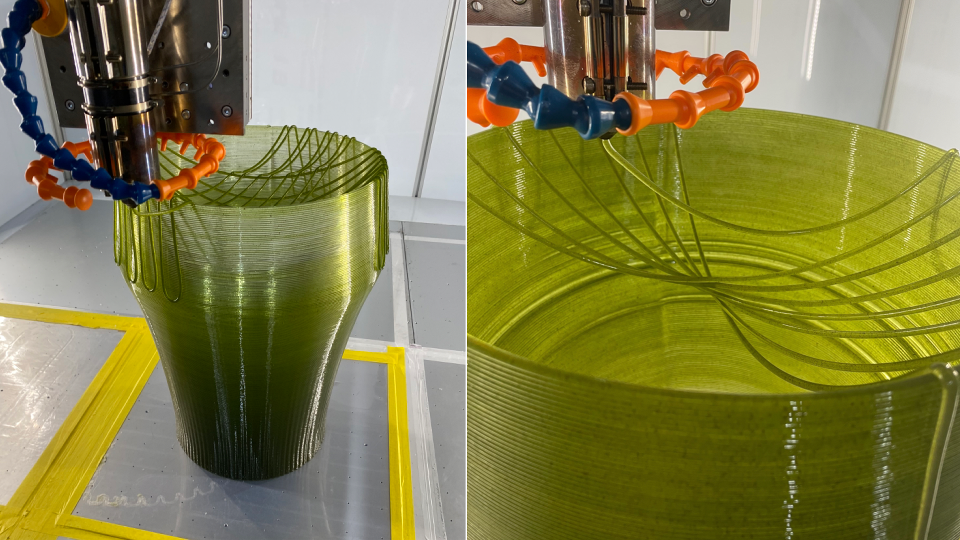 作品AMIは空中で樹脂を吐出しながら網状の座面を形成