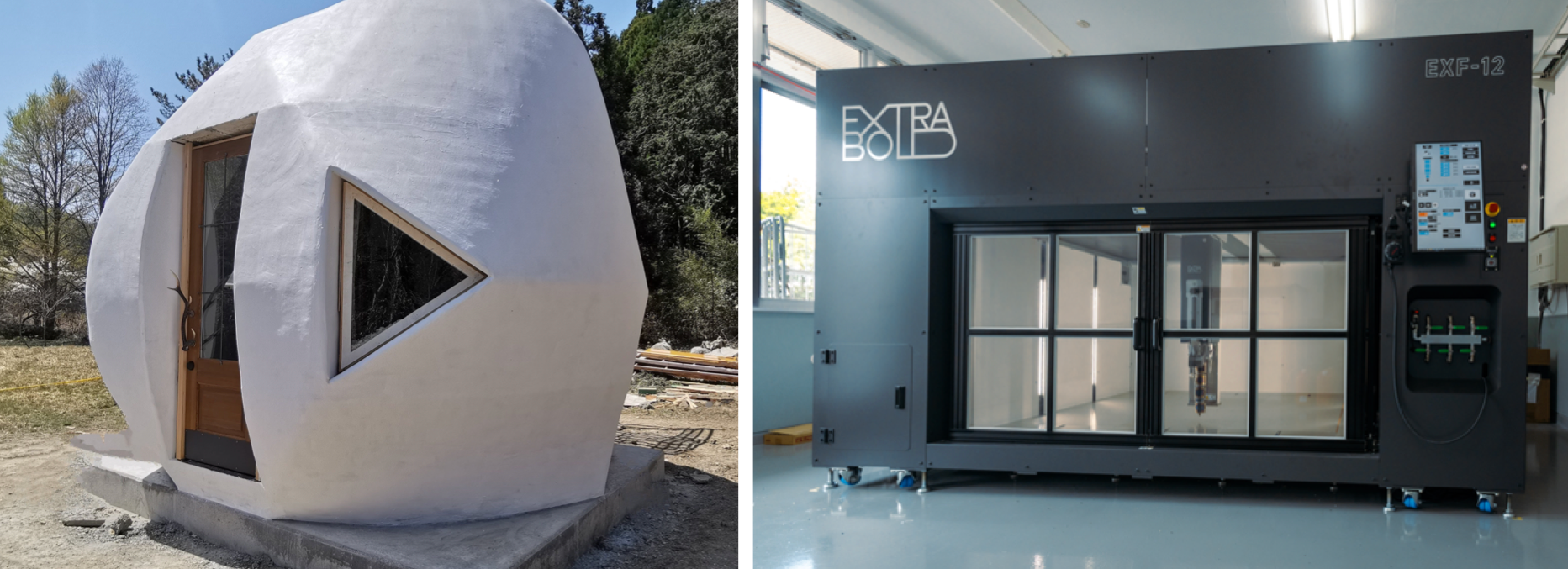 コンクリート製の3Dプリンター住宅「serendix10」と当社の大型3DプリンターEXF-12