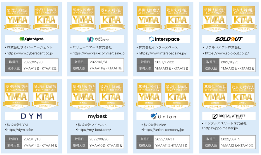 YMAA.KTAA団体認証マーク取得企業一覧