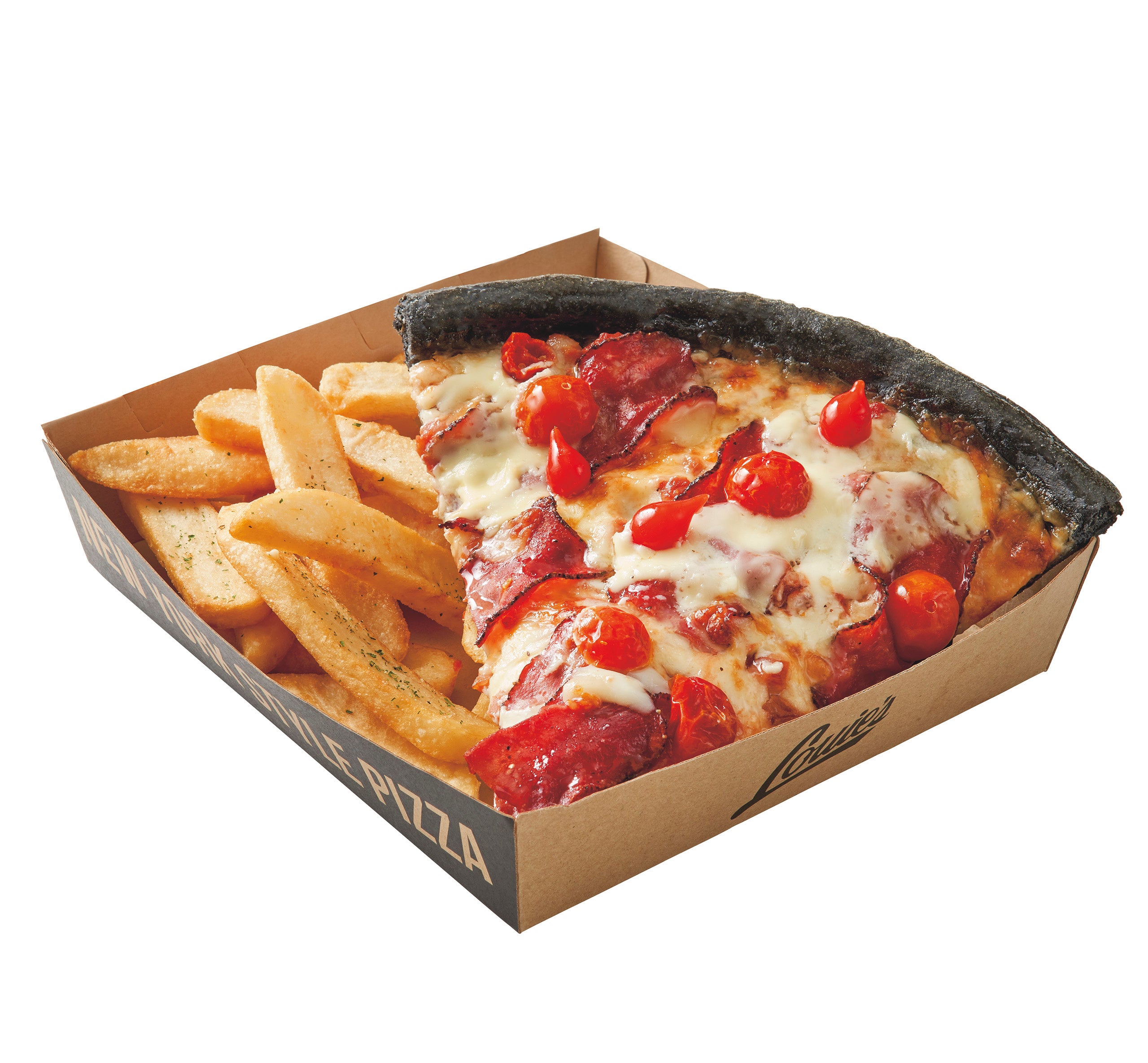 ルイズ N.Y. ピザパーラー：ハロウィーン・ブラックピッツァ ～パストラミビーフ～、フライドポテト