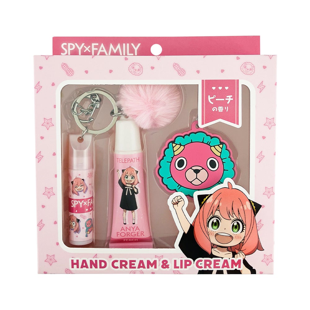 リップクリーム(ピーチの香り)、ハンドクリーム13g(ピーチの香り)、かわいいラバーマスコットともこもこチャーム付き。