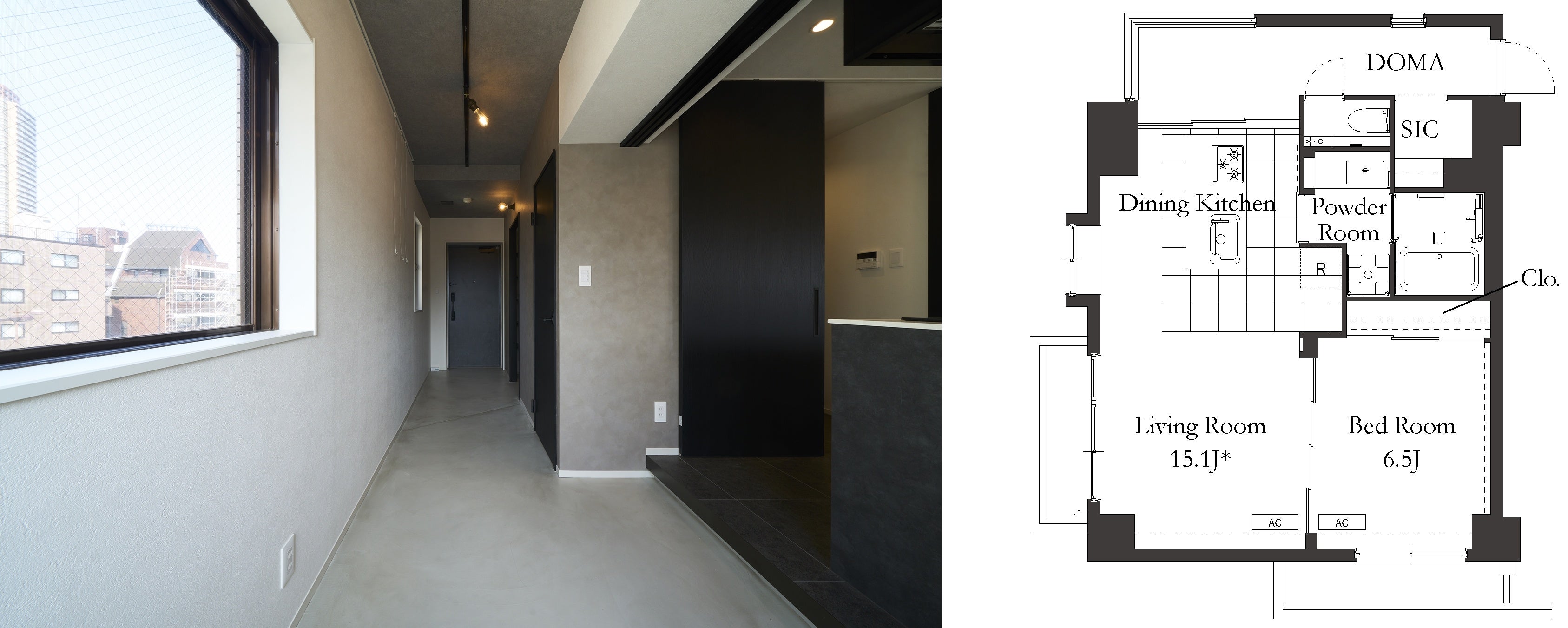 写真左から DOMA（土間）、間取り（404号室）