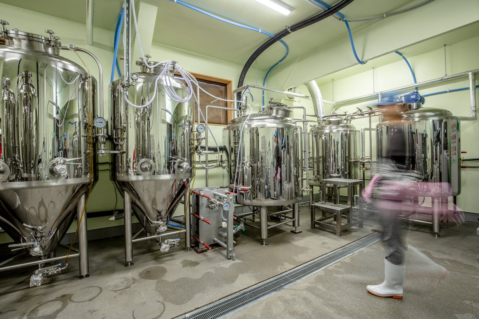 つまりビールの醸造所内（１回の仕込みで５００リットルを作る設備）