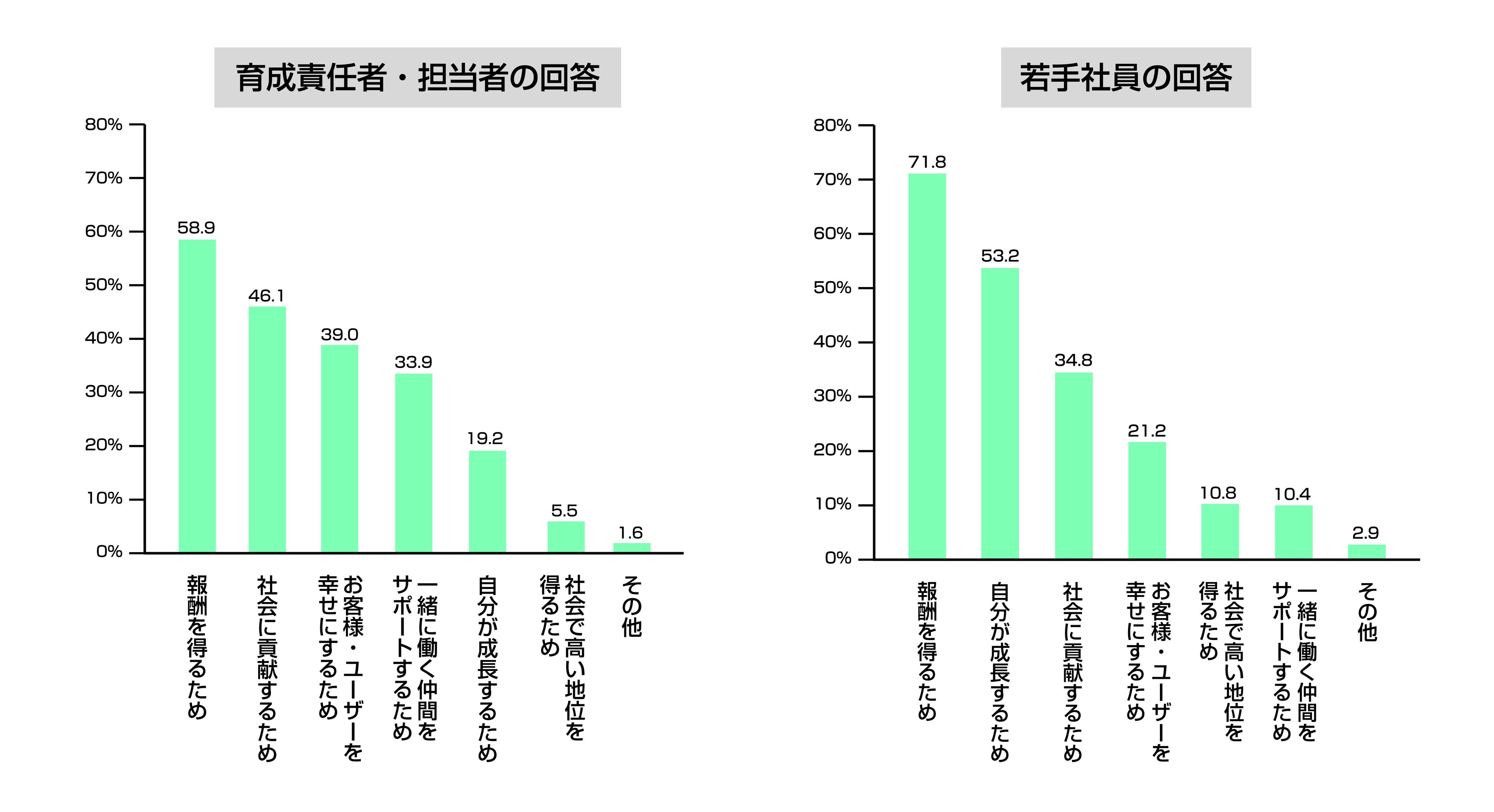 「仕事観（働く目的・譲れないもの・価値観）とは何か」に対する回答の比較