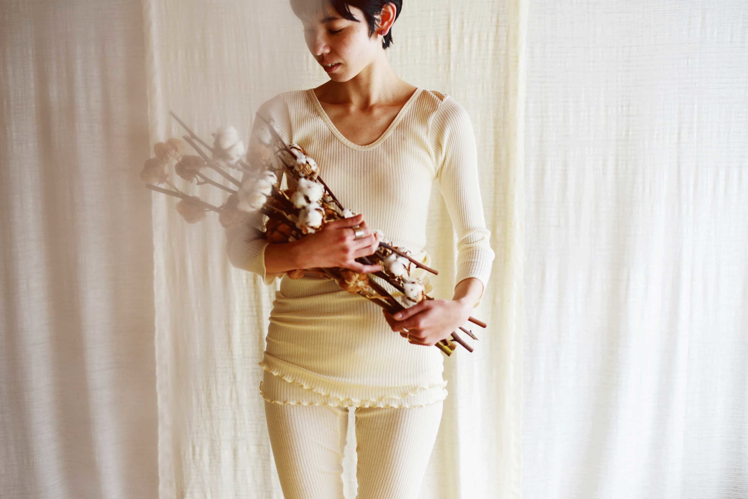 オーガニックコットン100％の商品。手に取るからこそ伝わる手触り感。