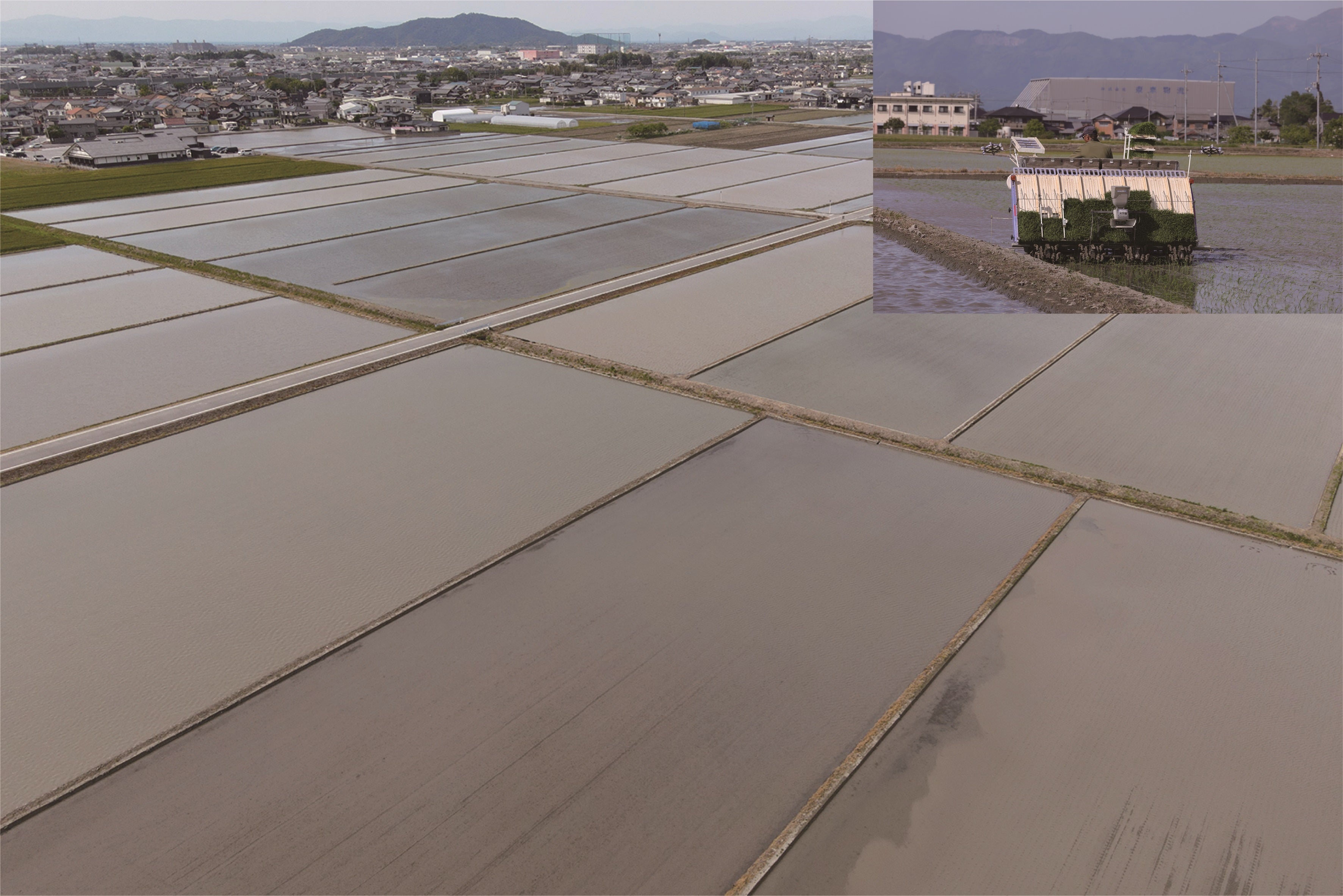 ドローンによる迫力ある田植え映像