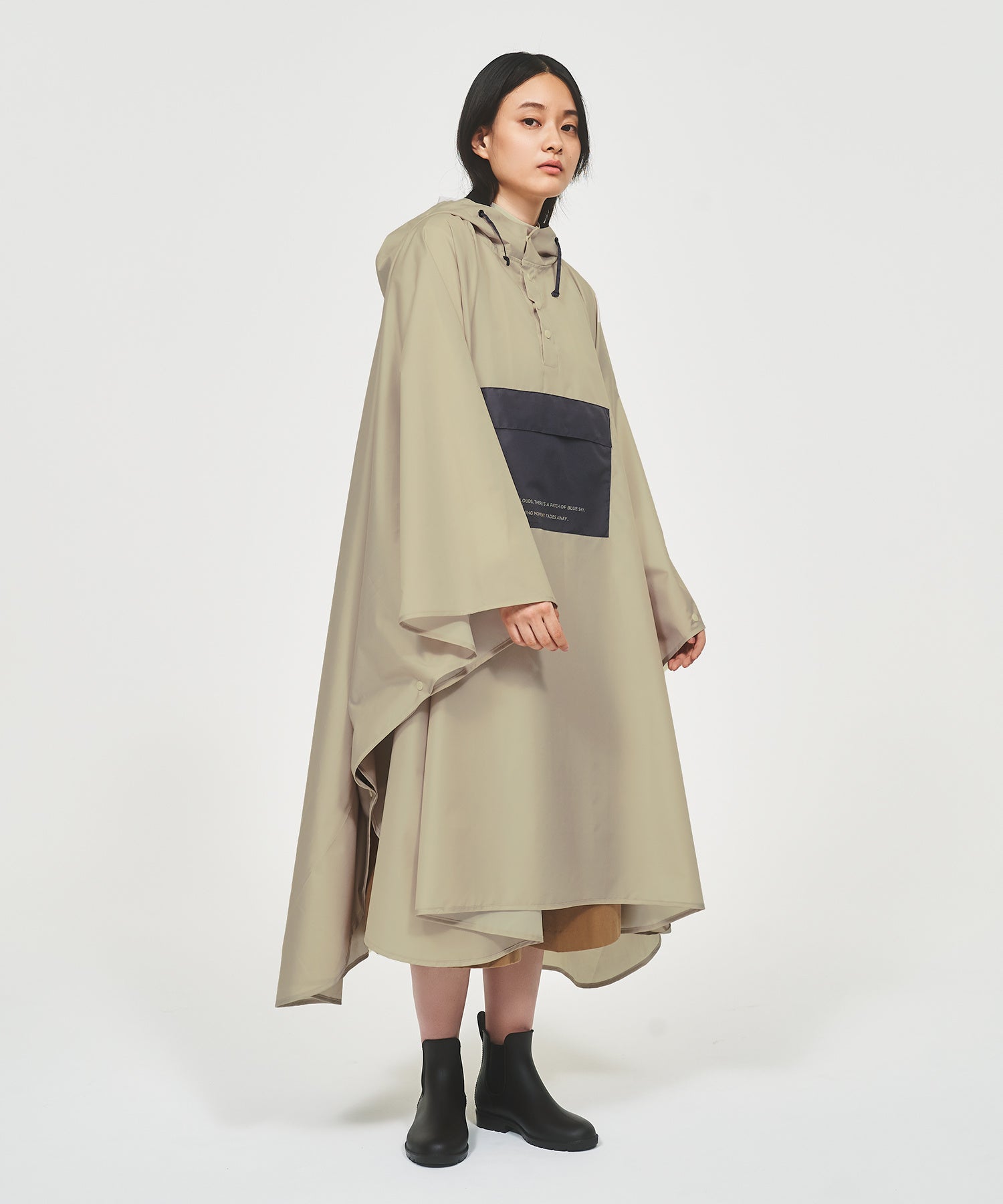 バイカラーパッカブルレインポンチョユニセックス