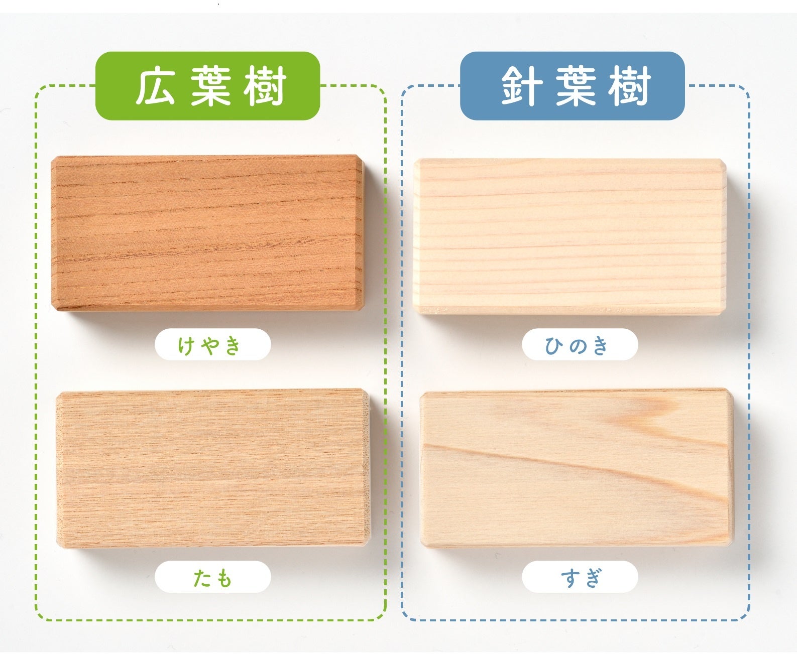 つみきばには日本代表する樹木4種が使用されています