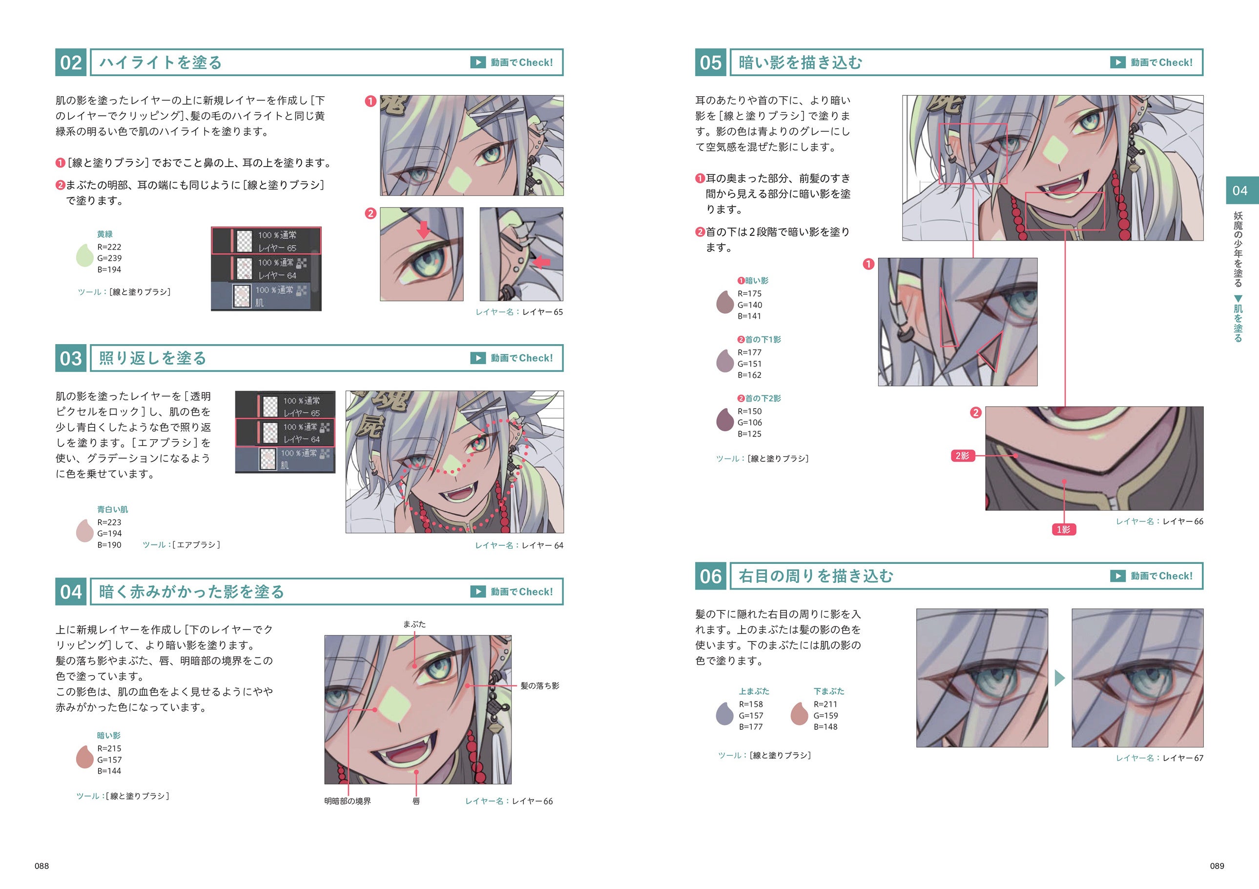 「目」「髪」「肌」などパーツごとに解説をしています。