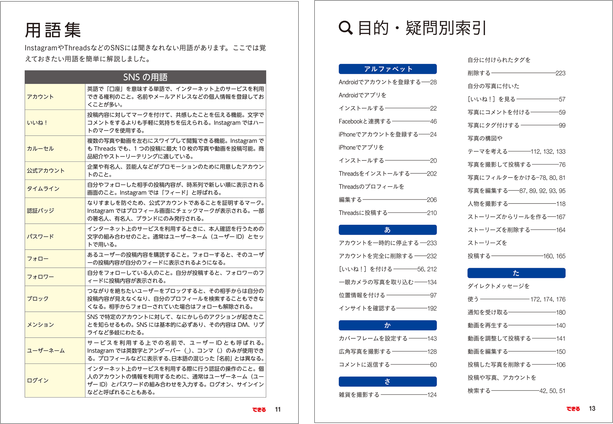 巻頭には用語集と目的・疑問別索引を付けているので、意味を調べたり、やりたいことを探したりするのに役立ちます