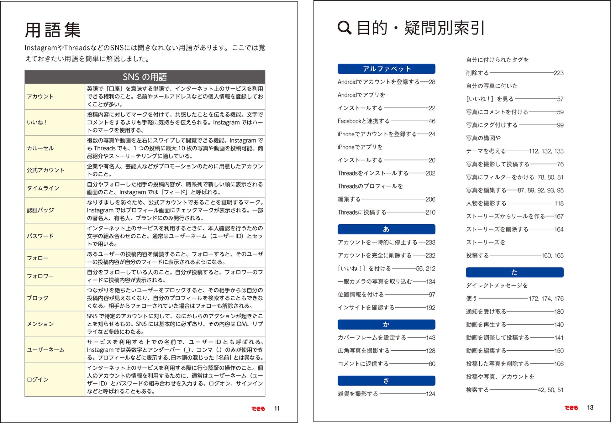 巻頭には用語集と目的・疑問別索引を付けているので、意味を調べたり、やりたいことを探したりするのに役立ちます