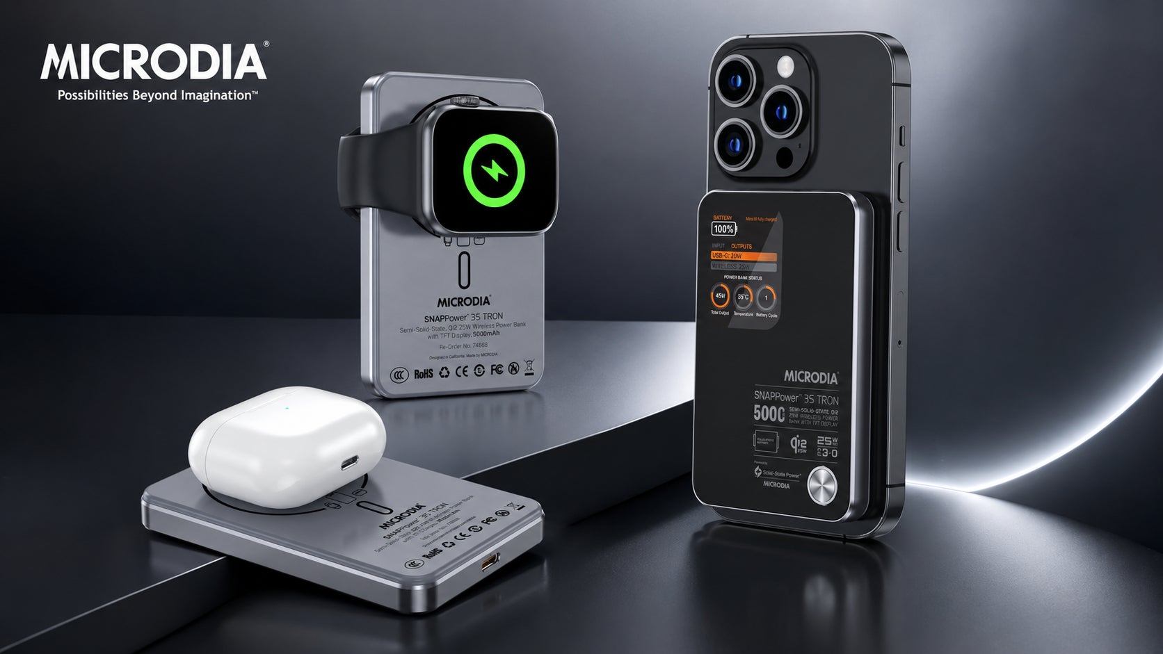 MICRODIA、Apple Watch・AirPodsも同時充電できる準固体電池モバイル MICRODIA、Apple Watch・AirPodsも同時充電できる準固体電池モバイル
