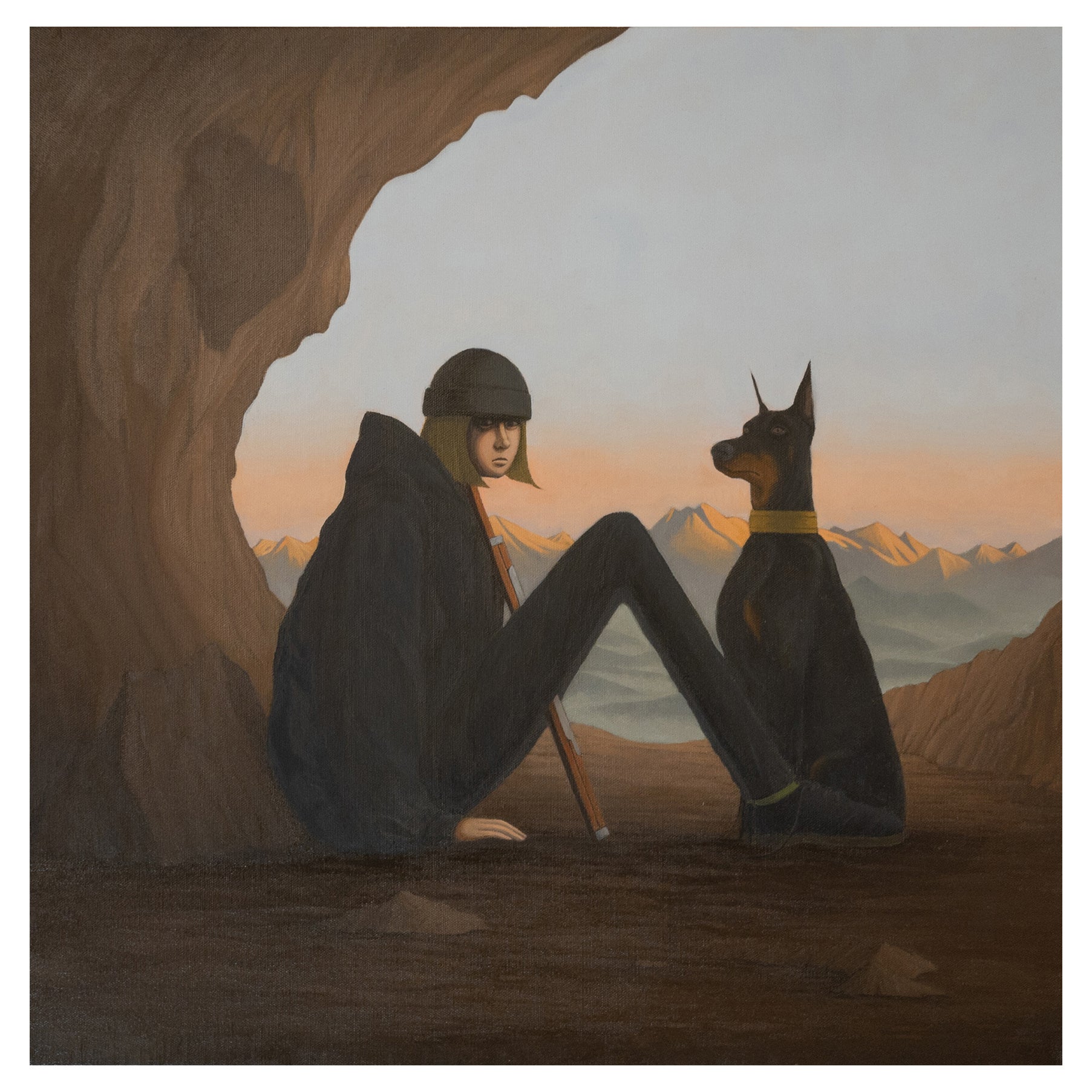 HOMAGE NO.1（黒い犬を連れた自画像） oil on canvas, 530×530mm