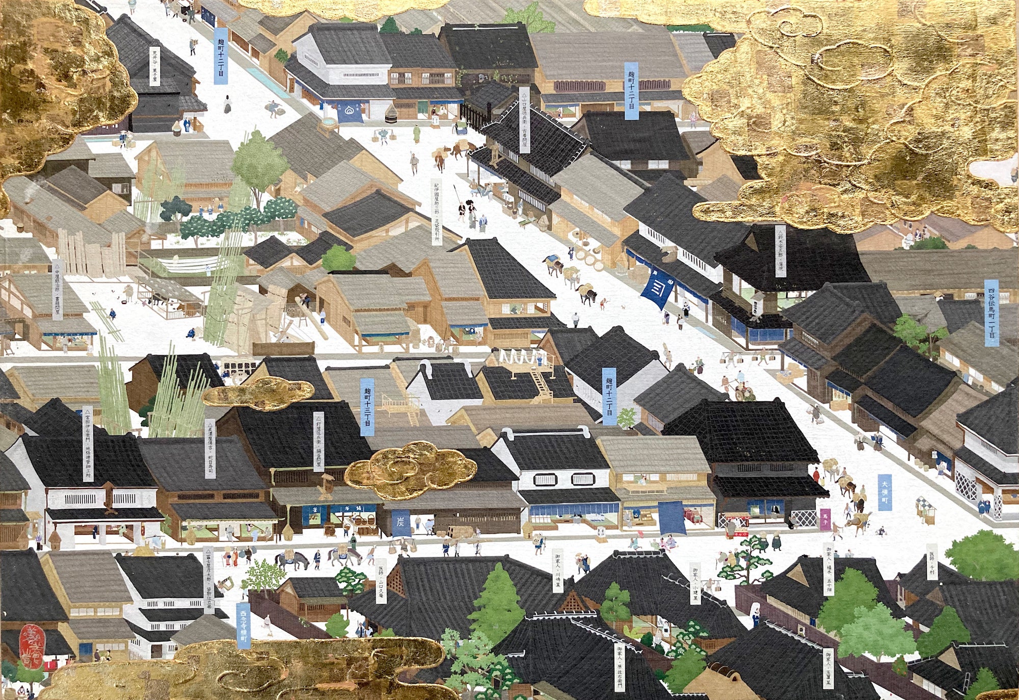 善養寺ススム　四谷翔覽絵巻衝立（部分）