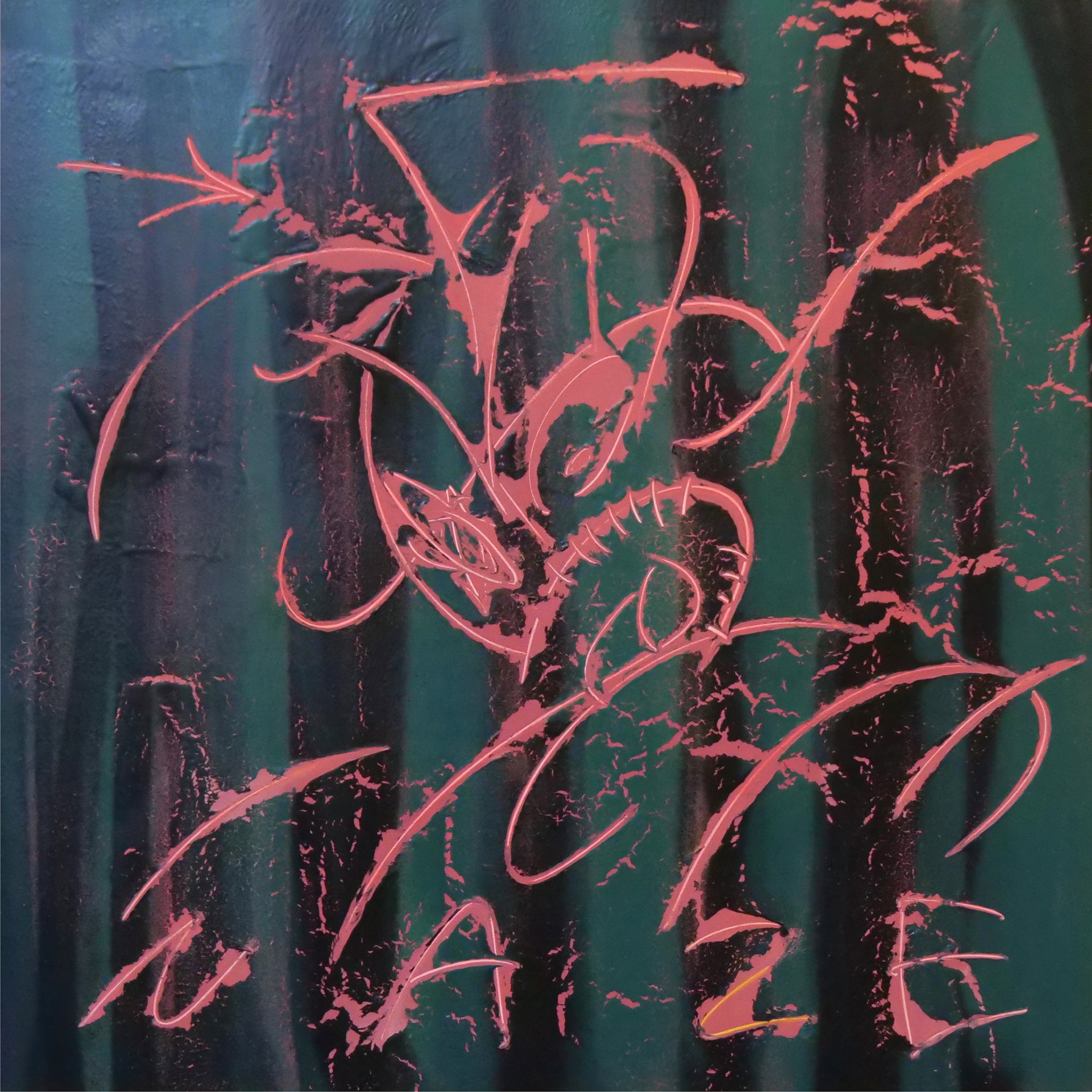 《Painting and peel 01》（2022）アクリル、スプレー、パネル 650×650×20mm