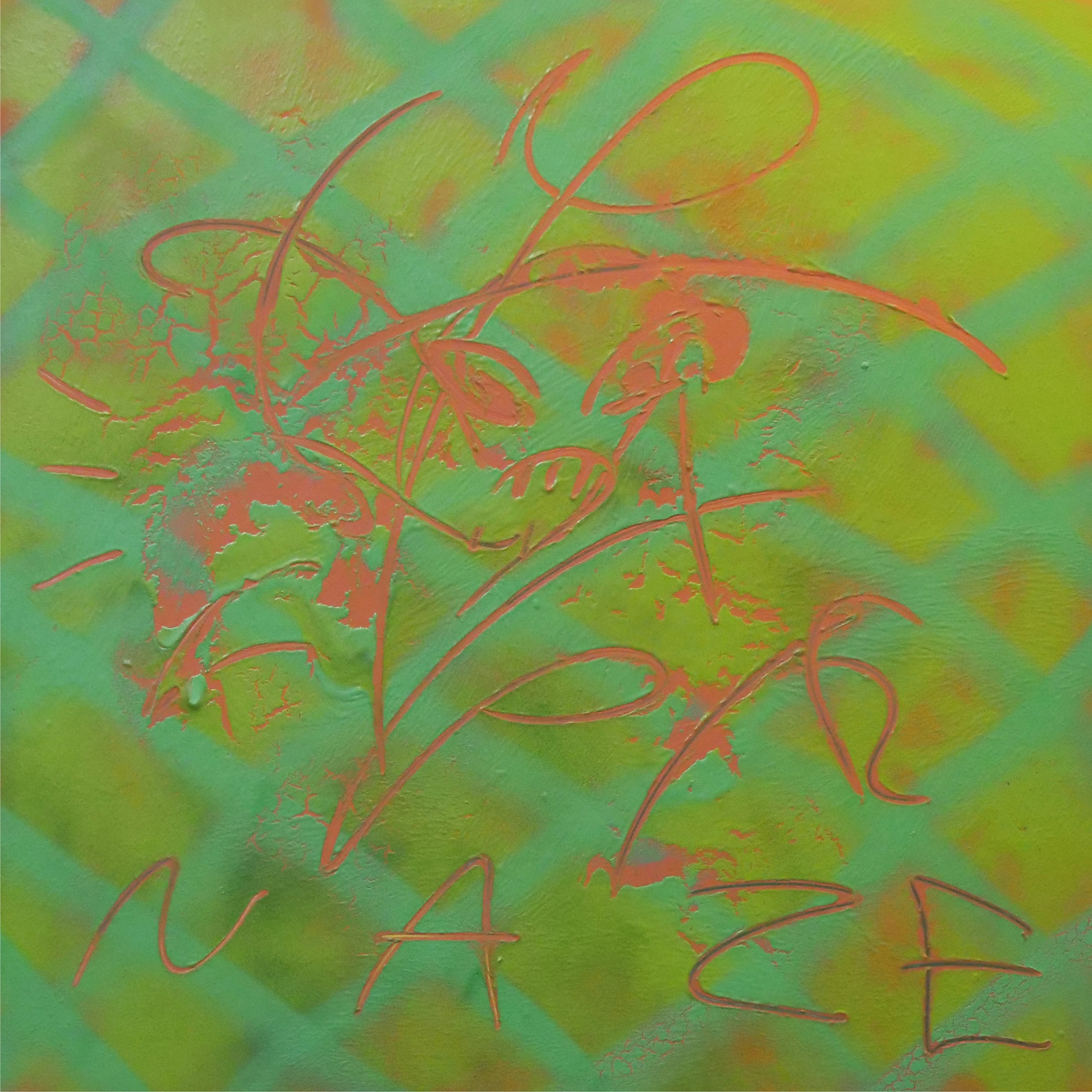 《Painting and peel 03》（2022）アクリル、スプレー、パネル 650×650×20mm