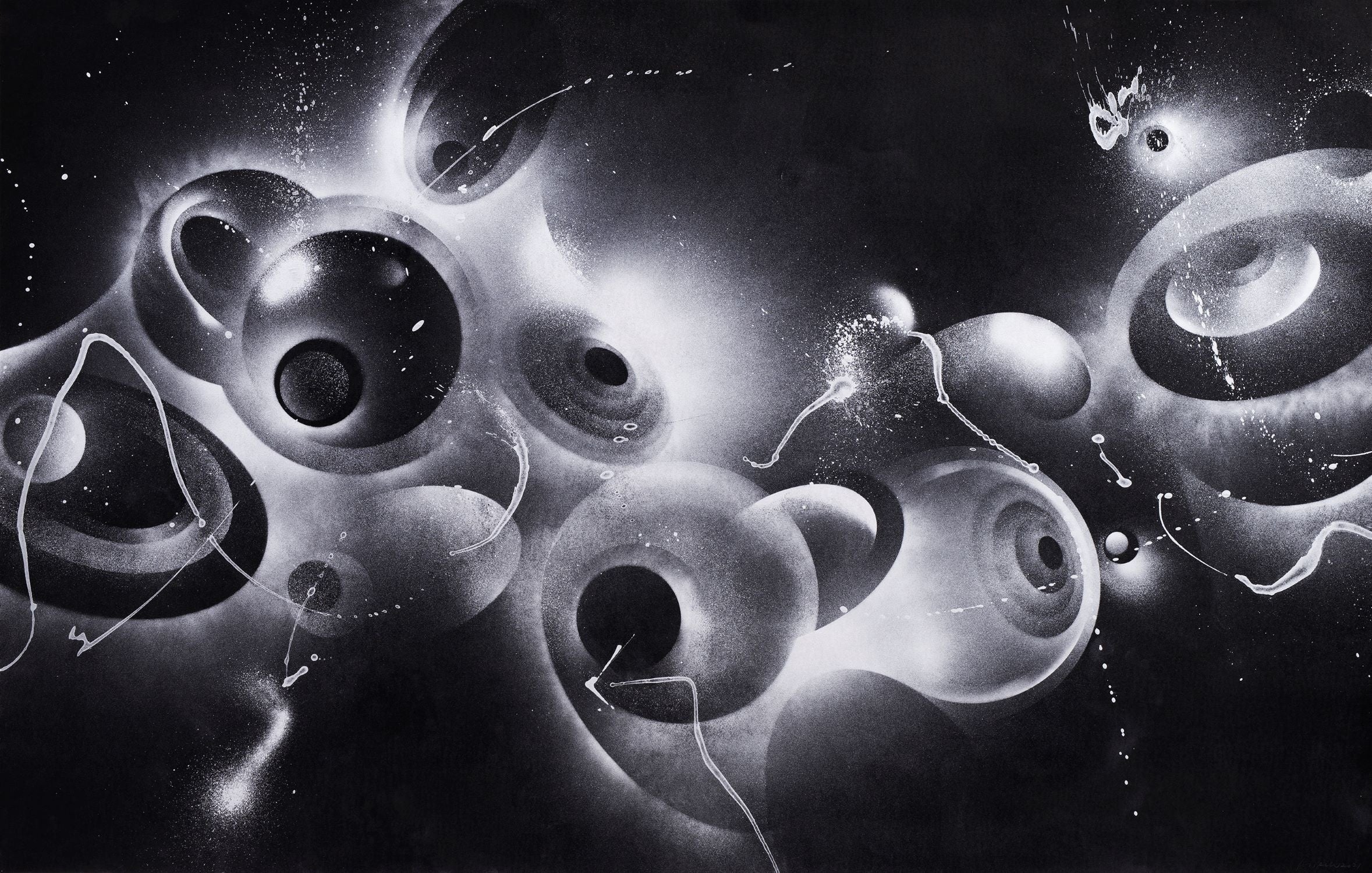 image 2（本書より） 鈴木ヒラク ”Photon Flux #05 2021, silver ink and Chinese ink on paper, 100 x 157 cm © Hiraku Suzuki