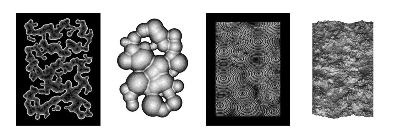 左からLiquid algorithm、Peptide algorithm、Ripple algorithm、Mountain algorithm