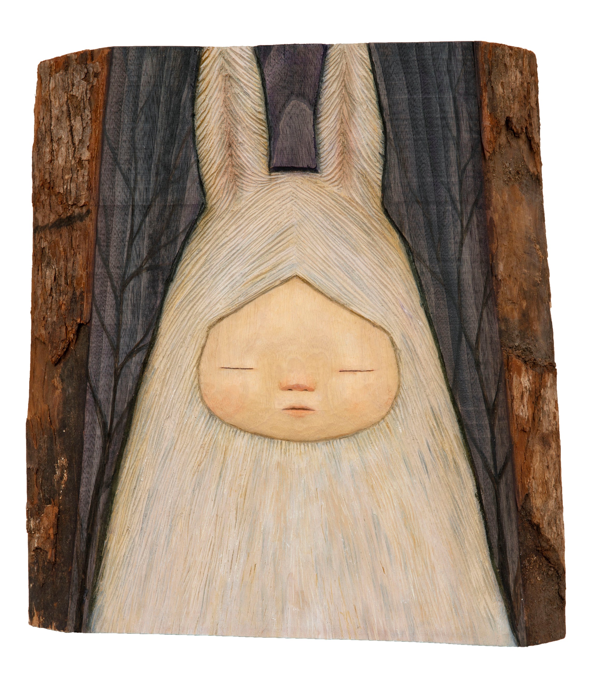 《In silence》43.7x40x5.1cm 楠、油彩 2022