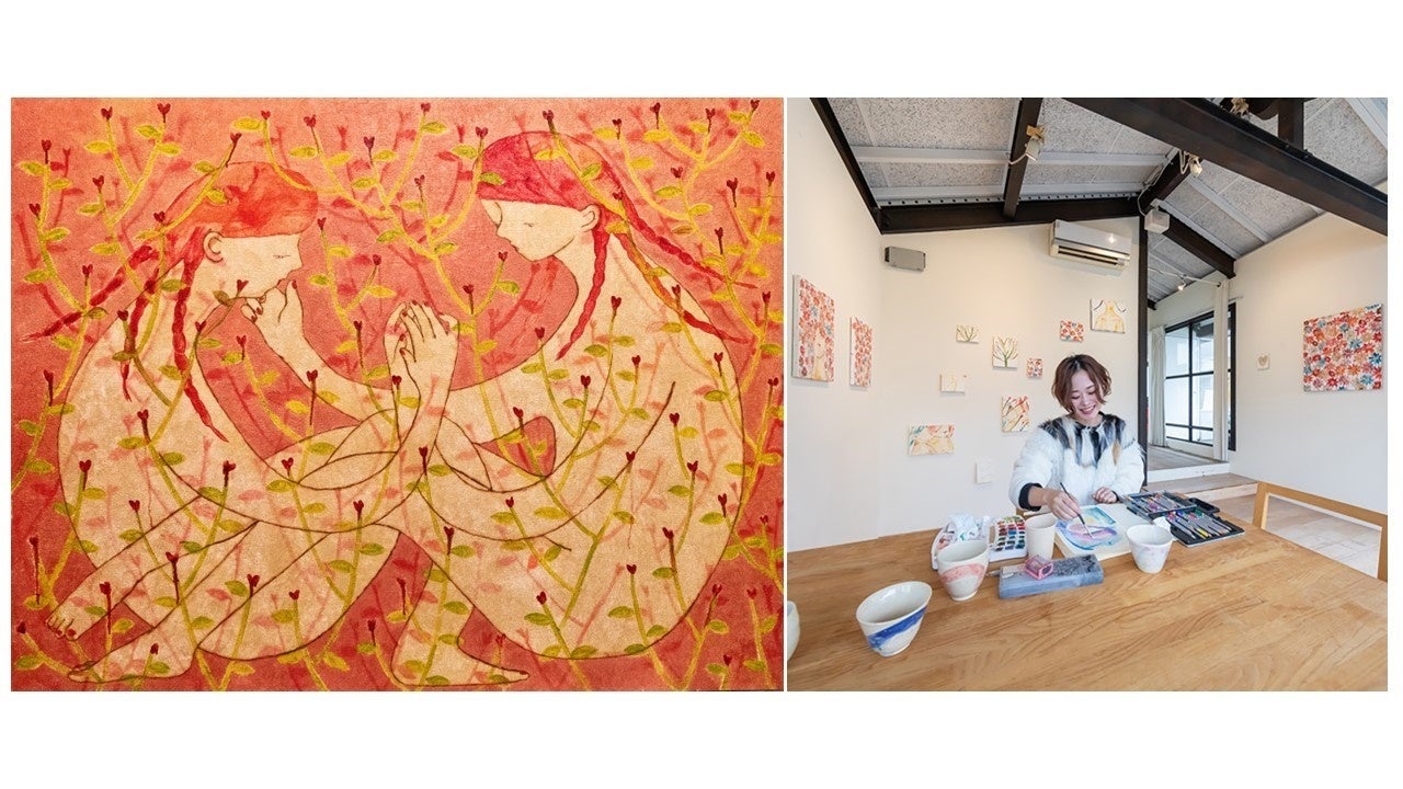 左：「Utopia」2021　油彩　F100号、右：やましたあつこ