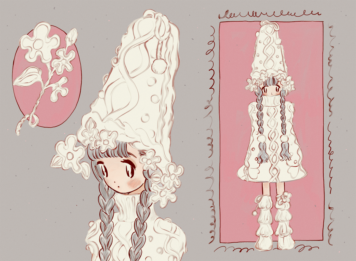 「白いニットのふく」288x378mm（額装込）  