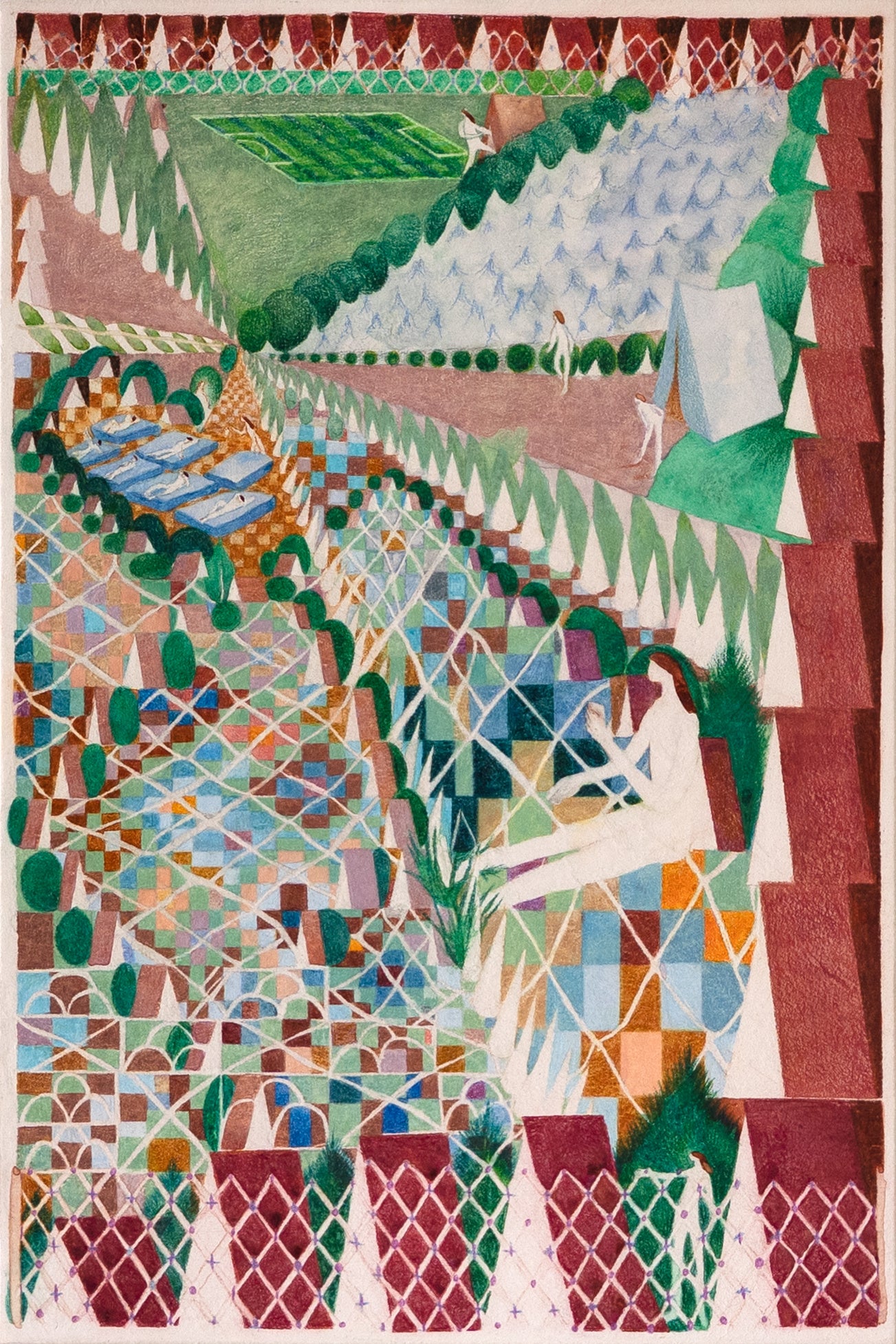 「格子」水彩、色鉛筆、和紙、パネル41×27.5cm／2023年