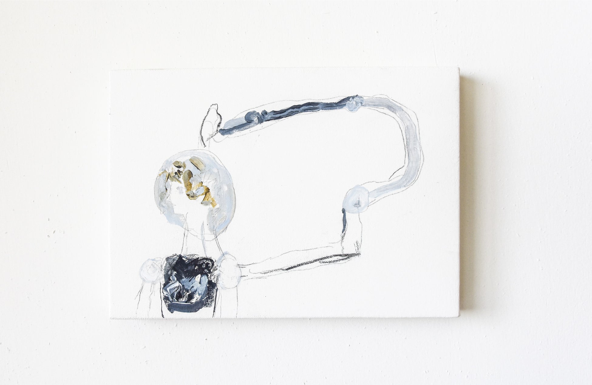 「彼は地下から出て幸せを見つける」キャンバスにペンキ、アクリル絵具、鉛筆、スプレー 182×257×20㎜ 2023