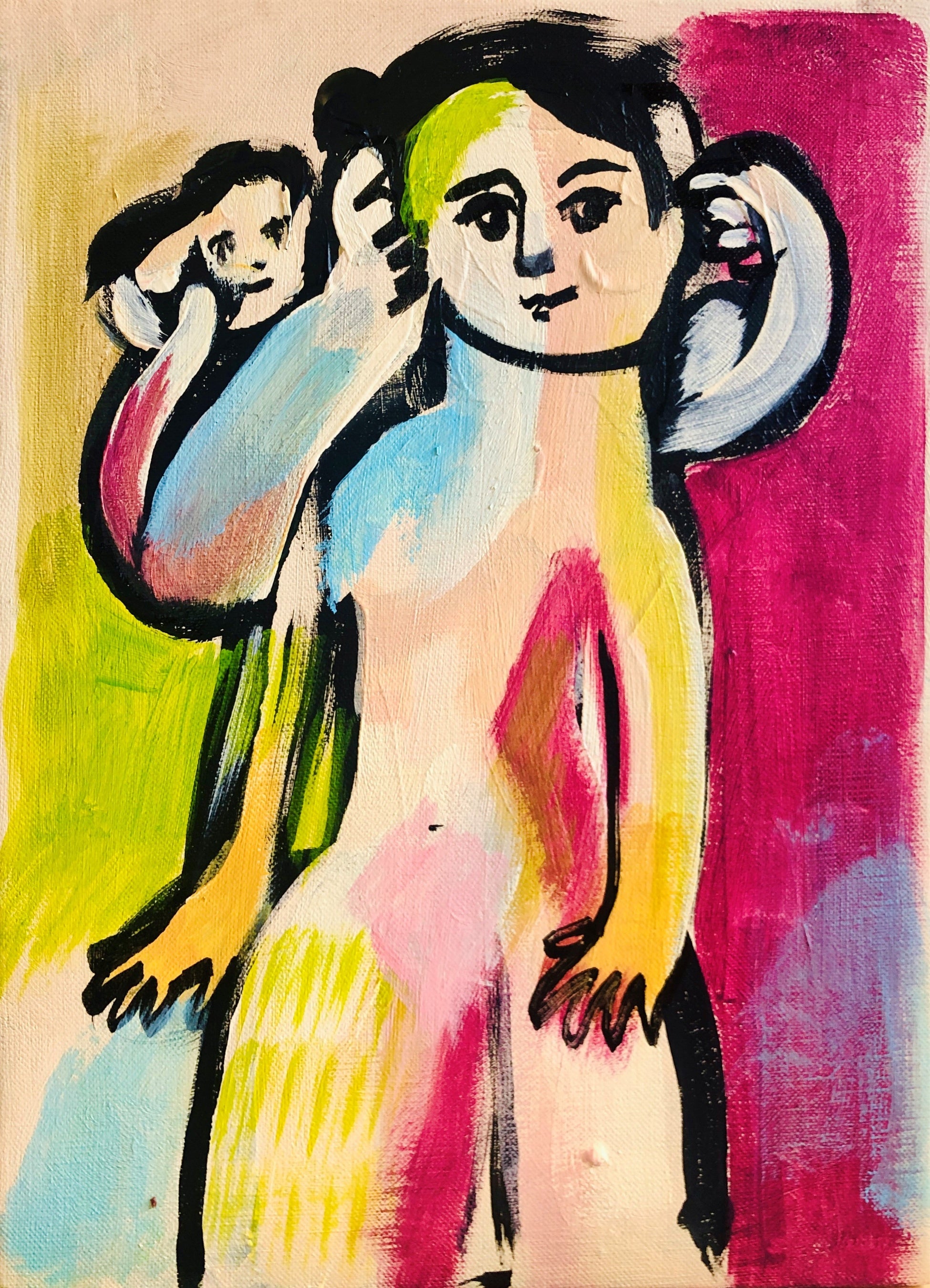 “A Mother and A Child” 2023／333×242mm／アクリル、キャンバス