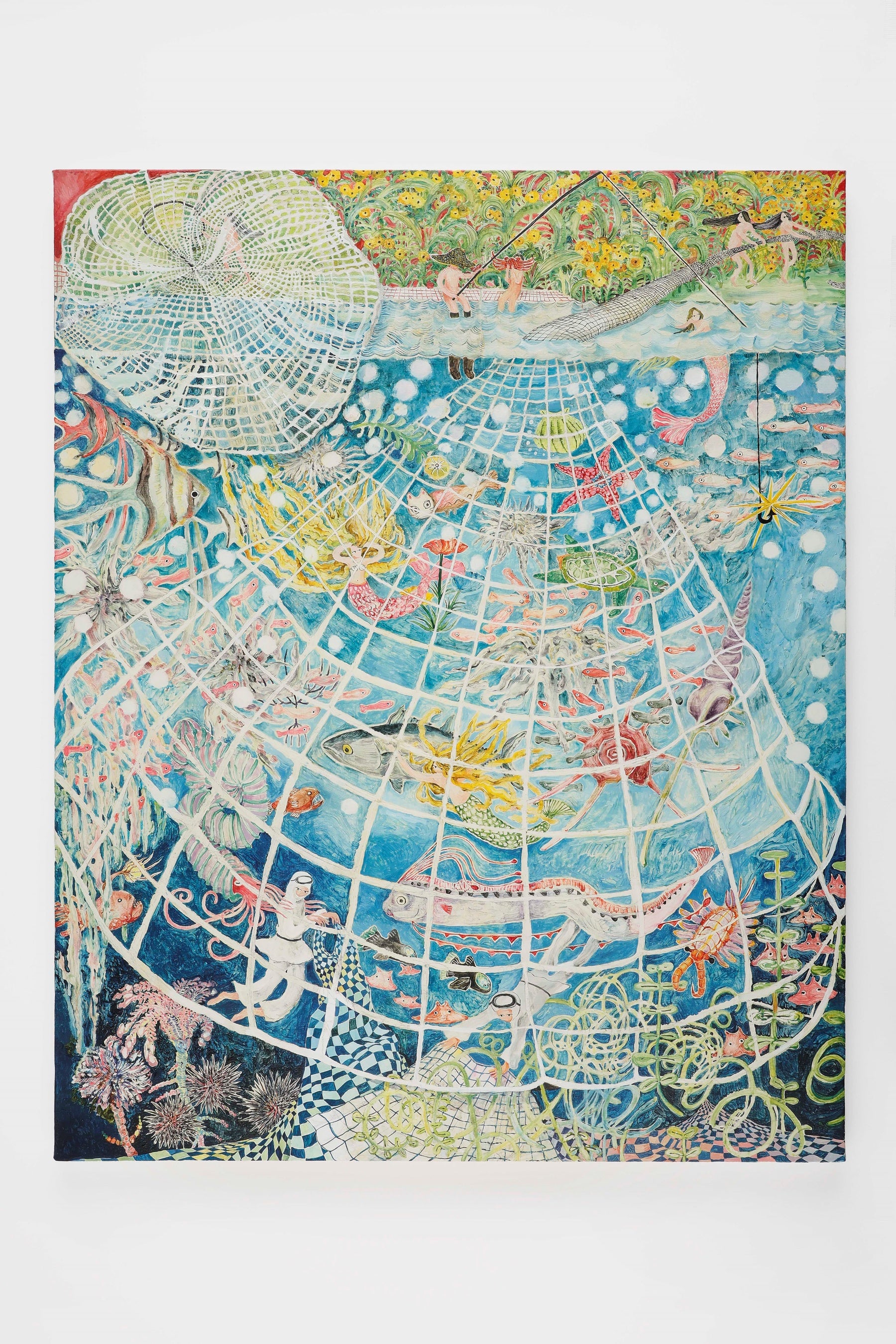 Yの釣り　2023　白亜地に油彩、色鉛筆、蜜蝋　91×72.７cm　Photo by Takeru Koroda