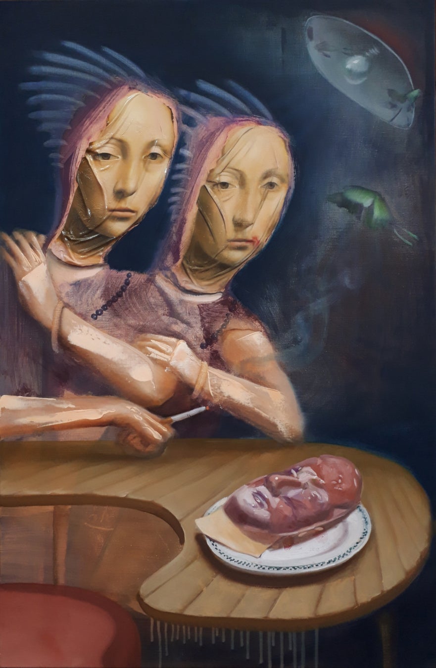 「猟人たち」, 1000×652㎜, 油絵、キャンバス, 2023(銀座 蔦屋書店展示作品)