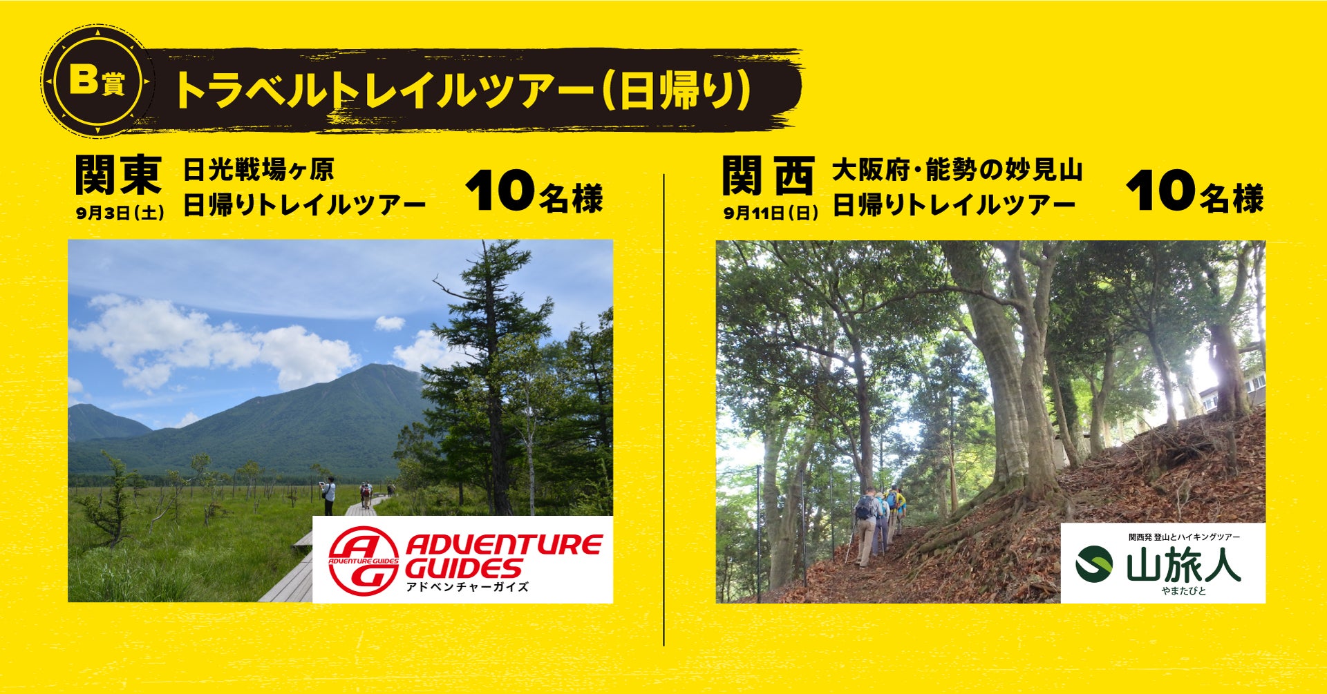 B賞:トラベルトレイルツアー (日帰り) 20名様