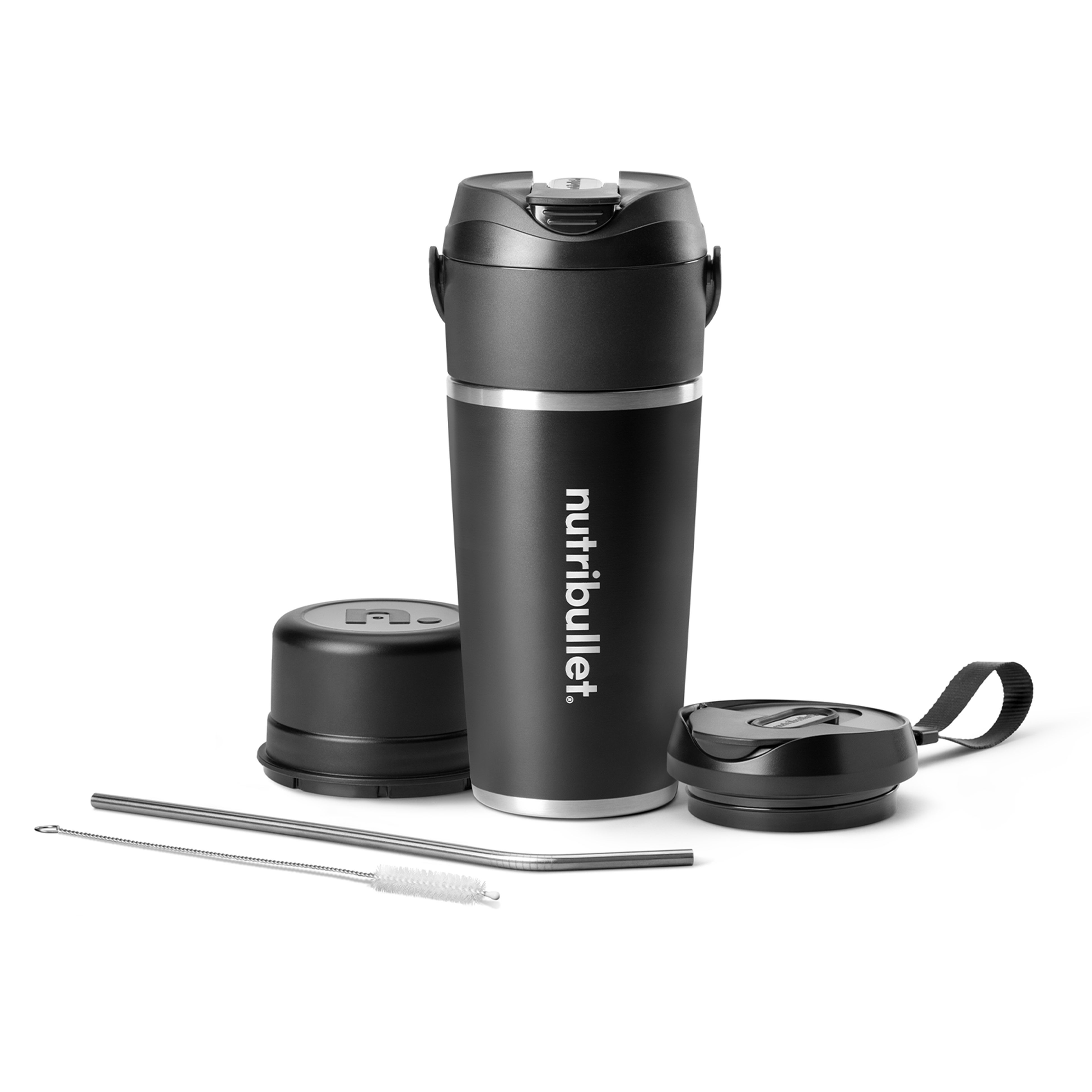 nutribullet FLIPのセット内容:本体、ステンレスカップ、蓋、ストロー、ブラシ、USB-Cケーブル
