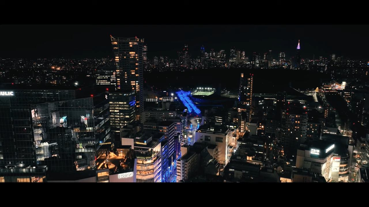 渋谷の夜景をドローンで撮影