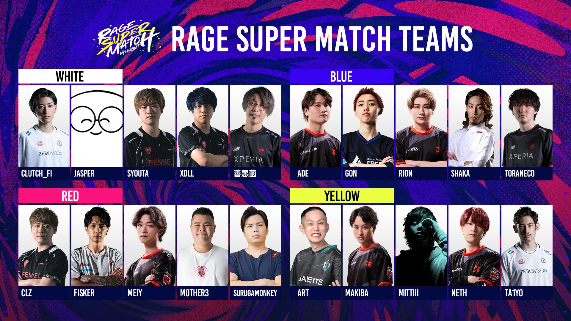 日本を代表するプロ選手と人気ストリーマーが出演する「RAGE SUPER MATCH」の出演者チーム分けとキャスター・MCが決定！