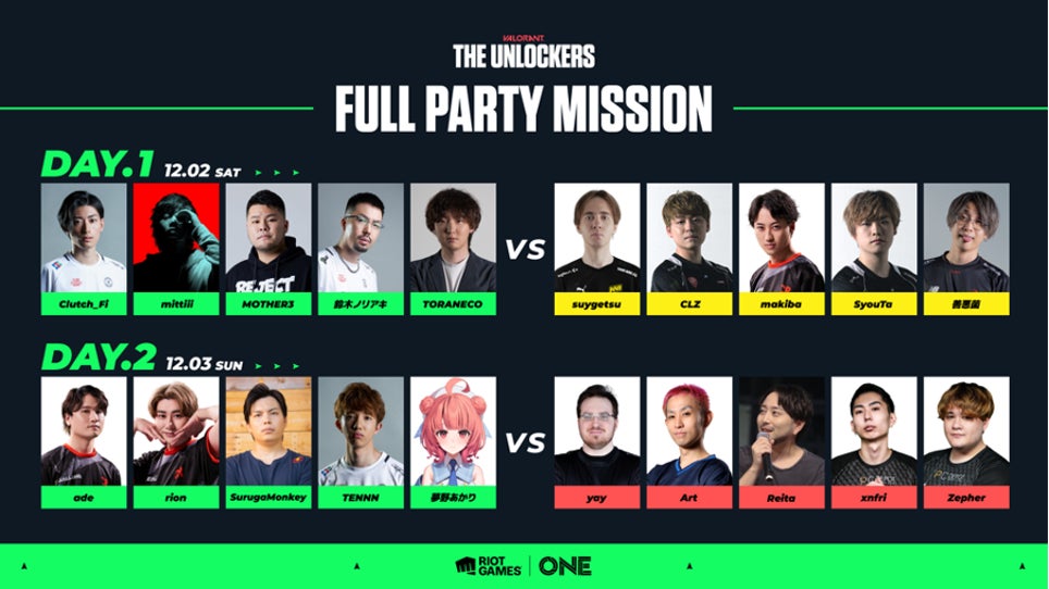Riot Games ONE 2023に「THE UNLOCKERS FULL PARTY MISSION」が追加!12月2日、3日にKアリーナ横浜で開催 Riot Games ONE 2023に「THE UNLOCKERS FULL PARTY MISSION」が追加!12月2日、3日にKアリーナ横浜で開催