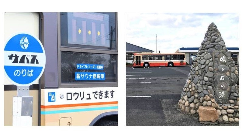 観光名所「鳴り石の浜」にサバス登場