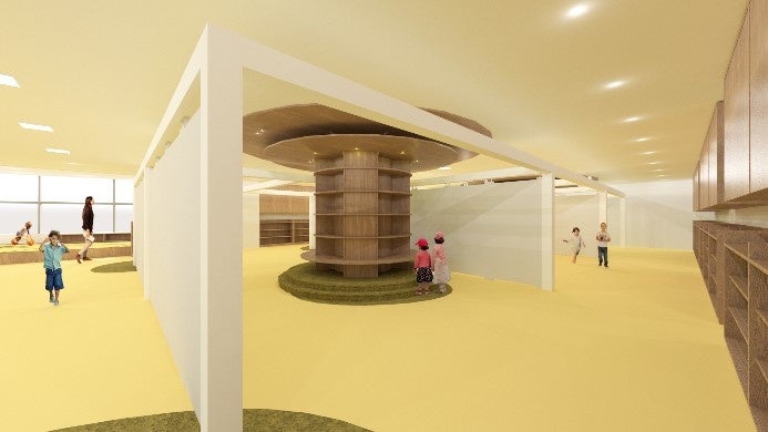 天井まで届くアイコニックな本棚(イメージ図）