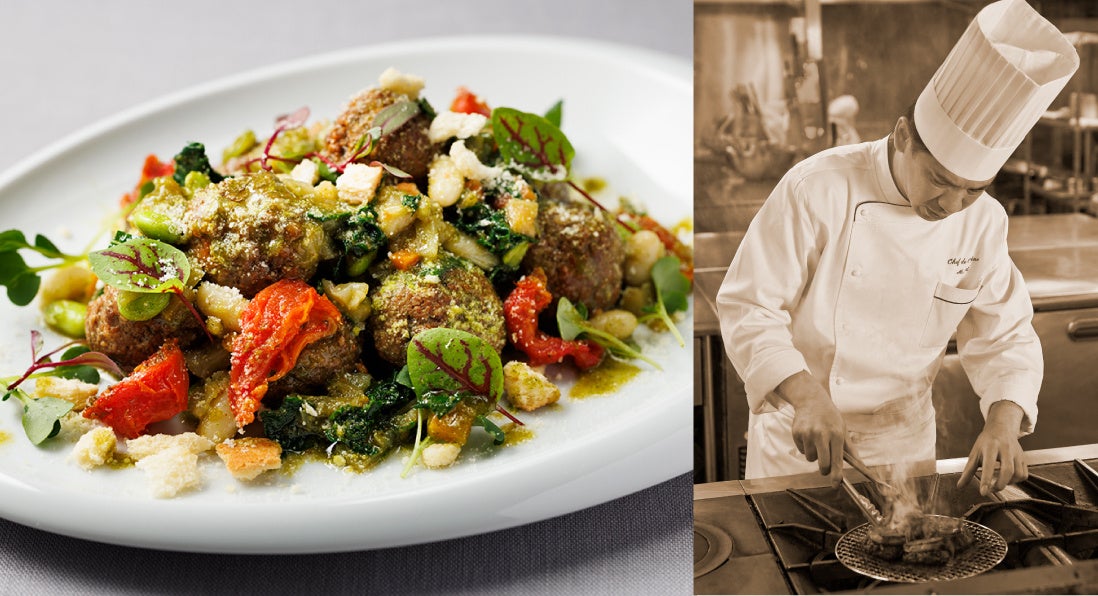 牛肉のポルペッティ 夏野菜のグリーンミネストラ仕立て