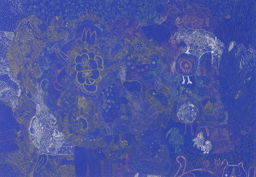 アートパラ深川おしゃべりな芸術祭 2022年度メインビジュアル 【作家：南部たき氏、作品名：「♥⿃達と、ネコたち♥」】