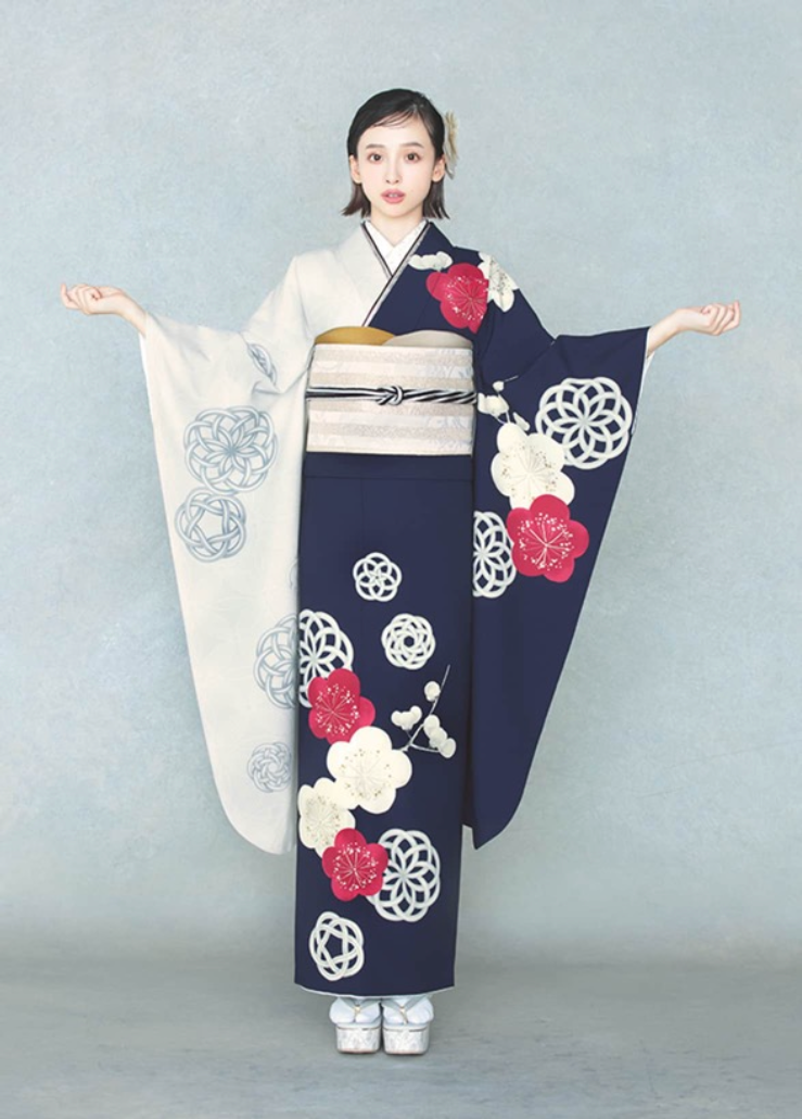 水引き梅紋 紺×縞 白金