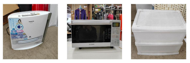 持ち込まれたヒーター、電子レンジ、収納ケース
