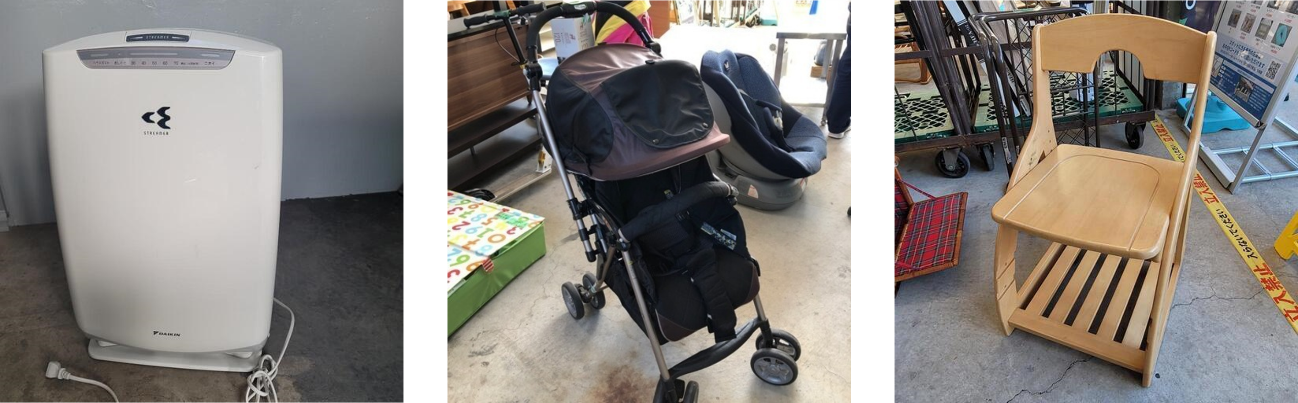 持ち込まれた空気清浄機、ベビーカー、椅子