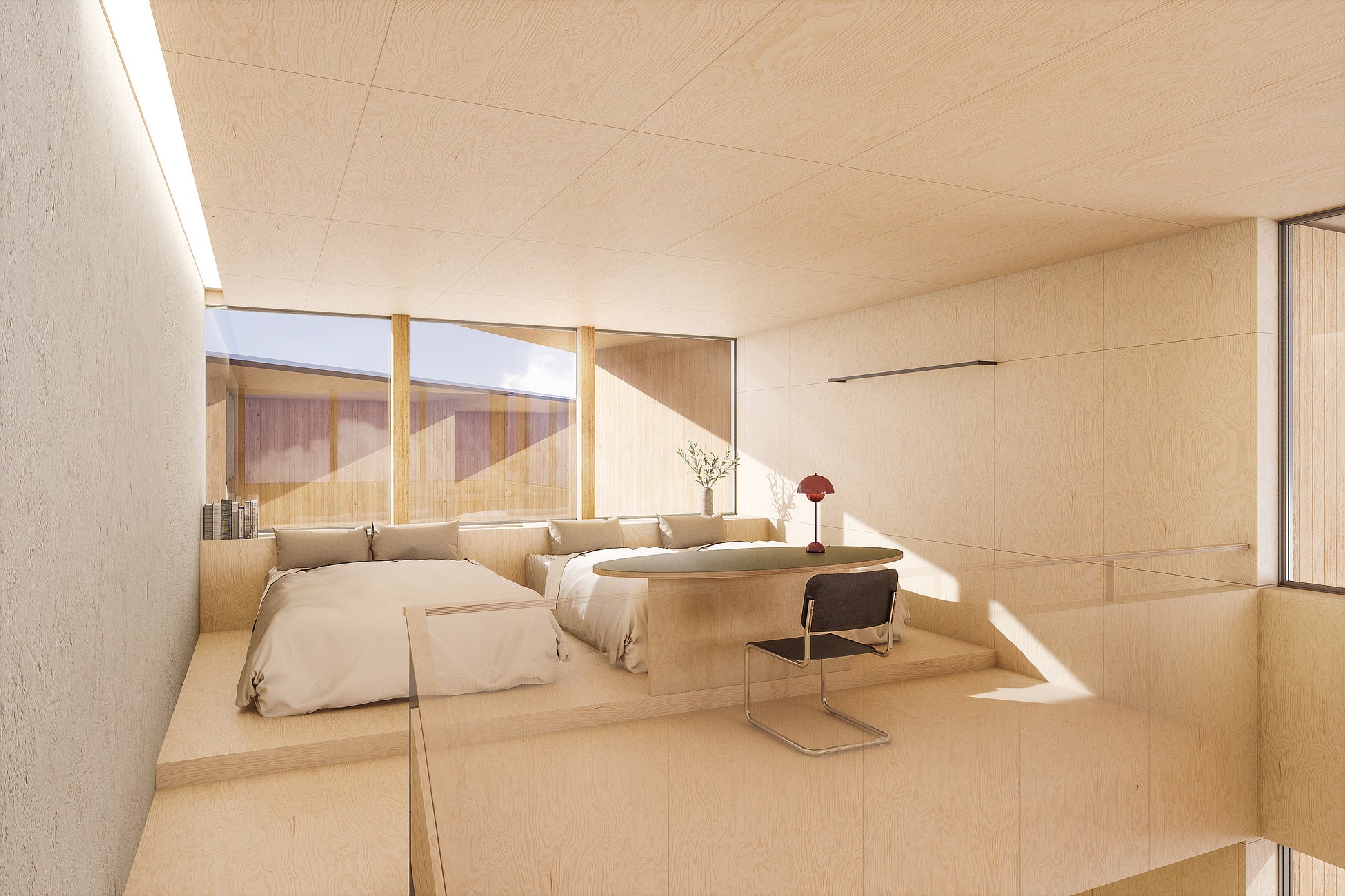 内観 ベッド・ワークスペースイメージ|©︎ Puddle Inc.