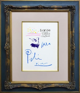 パブロ・ピカソ「雄牛と闘牛士」 1961年　クレヨン・紙 ※クロード・ピカソ鑑定書付