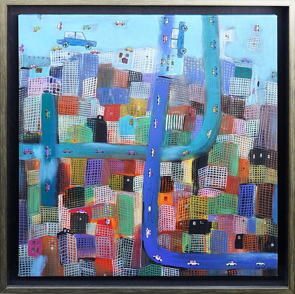 ドウツ「有料区間」アクリル、パステル　78x75cm