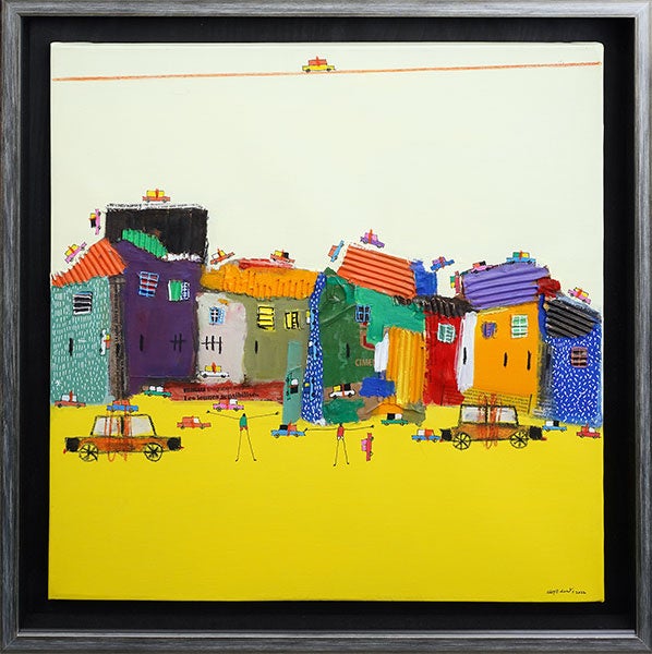 ドウツ「ニヤクラブ」アクリル、パステル、コラージュ　60x60cm