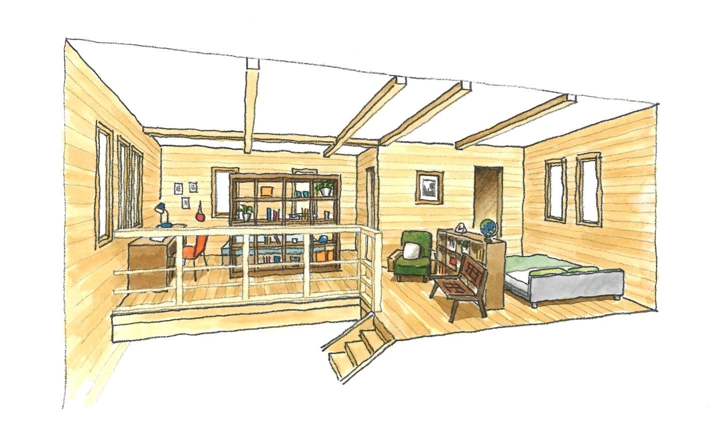 広々とした一体感を活かしながら、暮らしの変化に合わせてフレキシブルに使い方を変えられる。　ワンダーデバイス6ss 2F暮らしイメージ