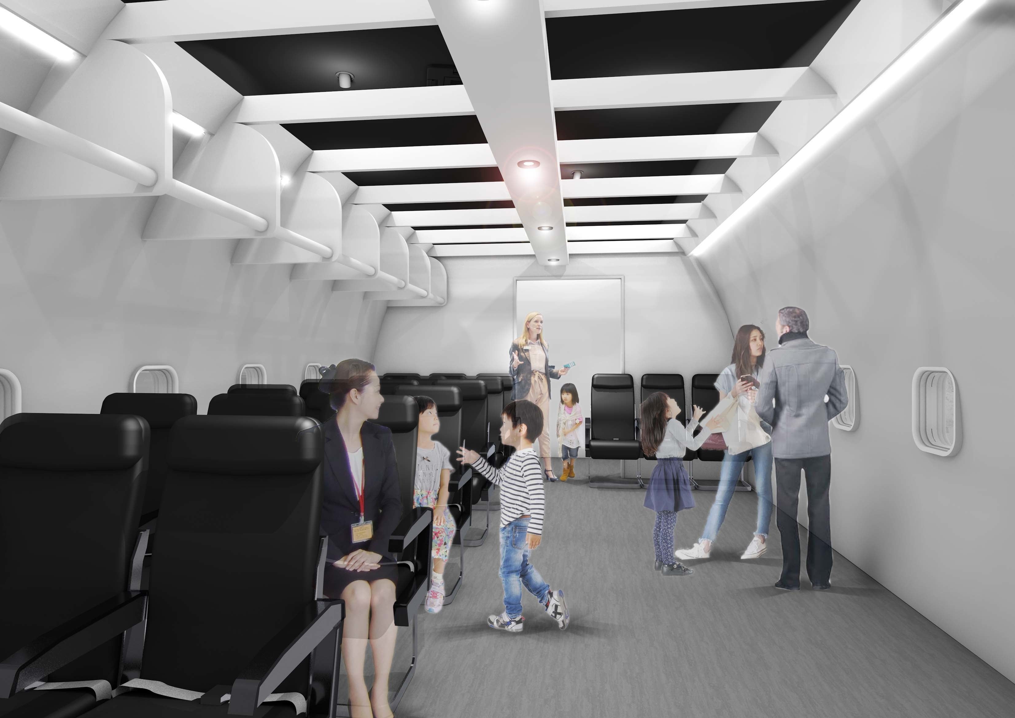 飛行機の座席を使って臨場感たっぷり