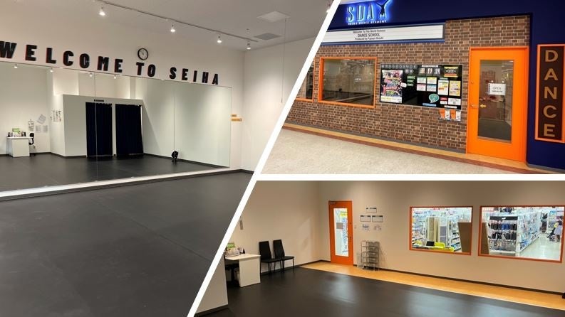 海外を感じさせる教室の外壁、教室の中は、広々ダンススタジオ